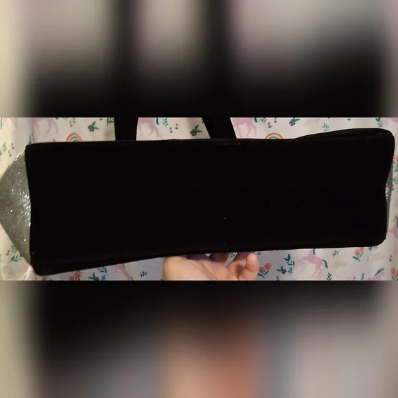 NWT Jimmy Choo Black Velvet & Silver Sparkle Travel Cosmetic Beauty Tote Bag - Picture 7 of 8